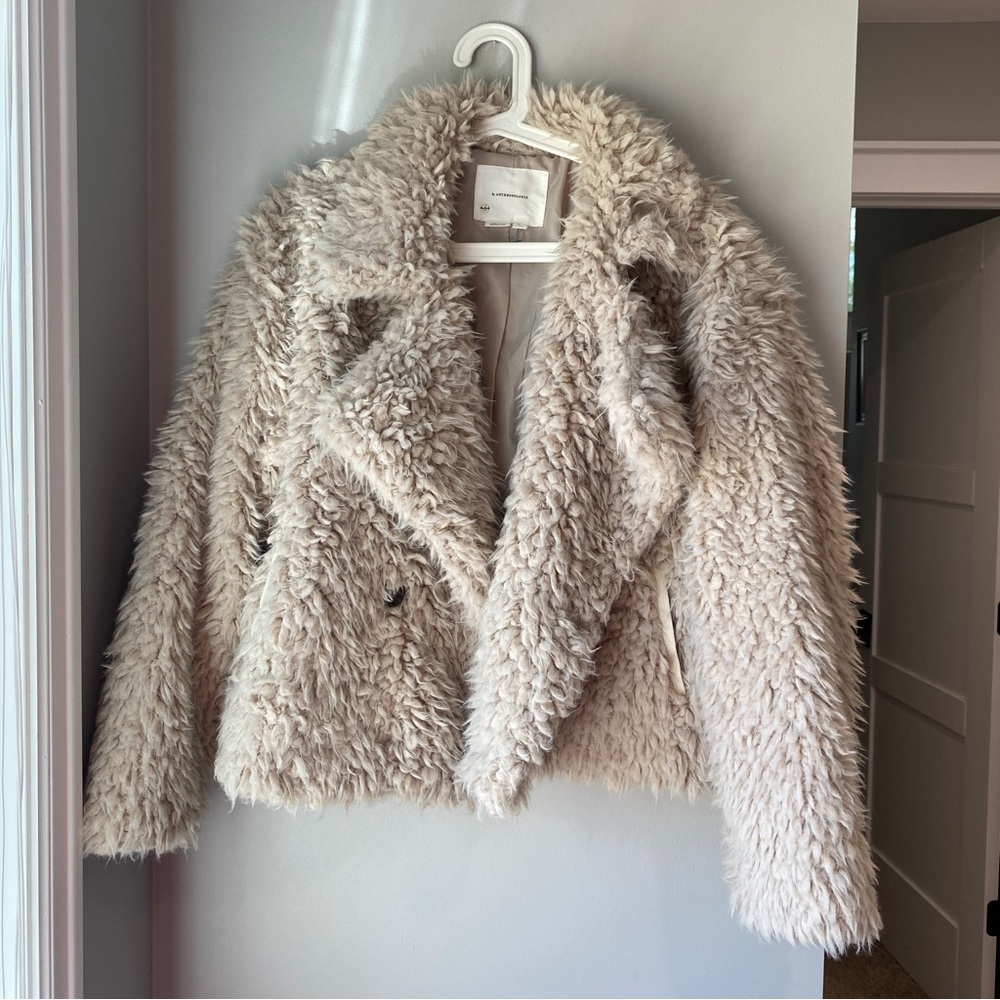 Anthropologie Faux Fur oversized cream jacket